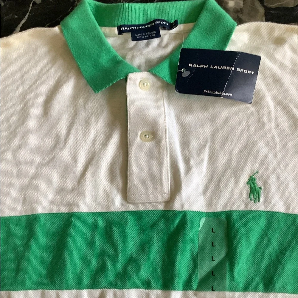 NWT Ralph Lauren authentic green and white short sleeve polo size large